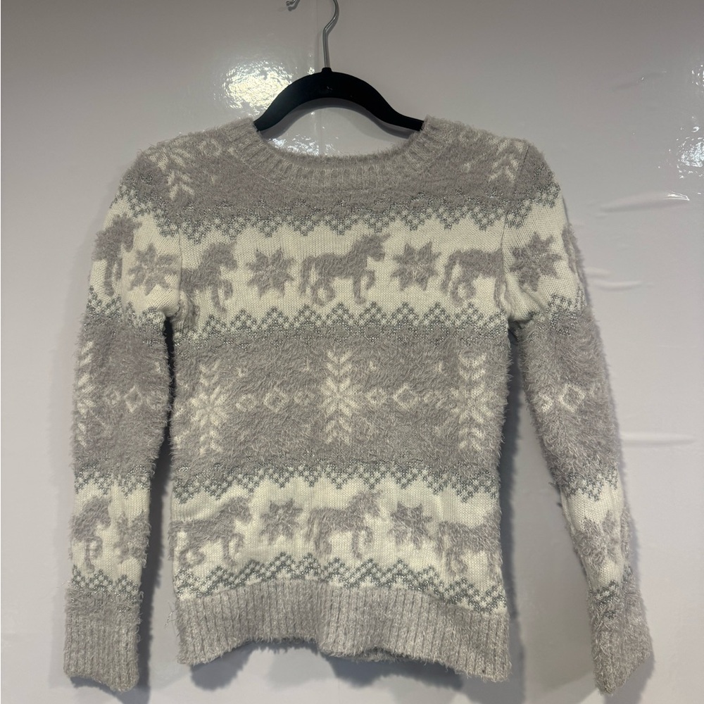 Cozy Gray‎ and Cream Unicorn Fair Isle Sweater